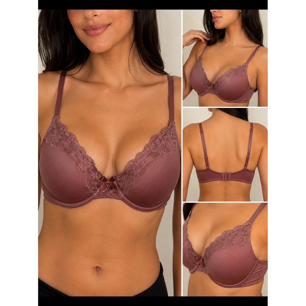 Victoria's Secret 36C Mauve Lace Perfect Coverage Underwire Bra Padded Satin.